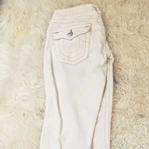 White corduroyed true religions